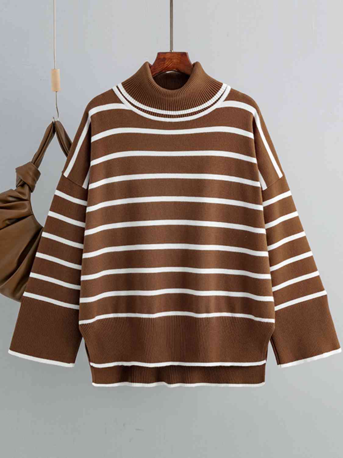 Striped Drop Shoulder Turtleneck Sweater