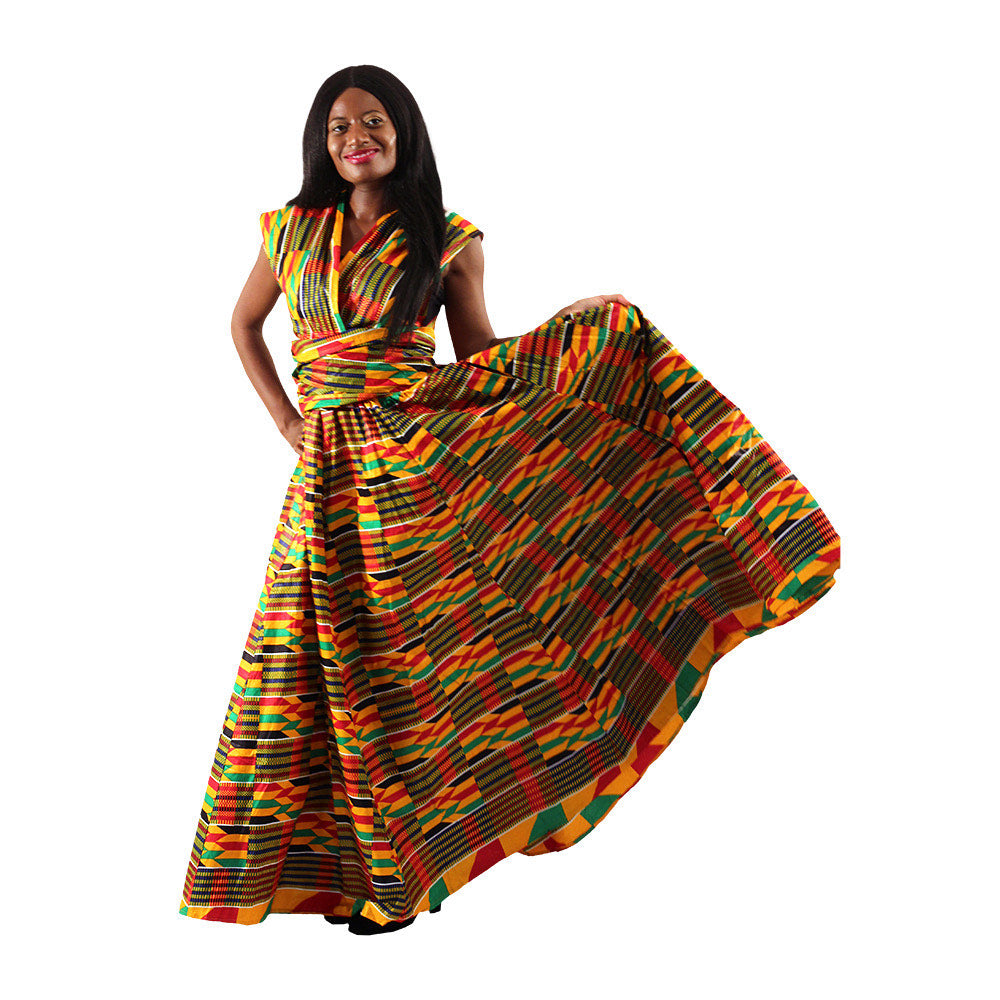 KENTE PRINT INFINITY WRAP DRESS