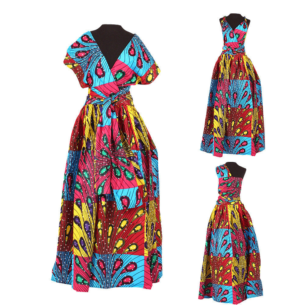 MULTI-COLOR PEACOCK PRINT INFINITY DRESS