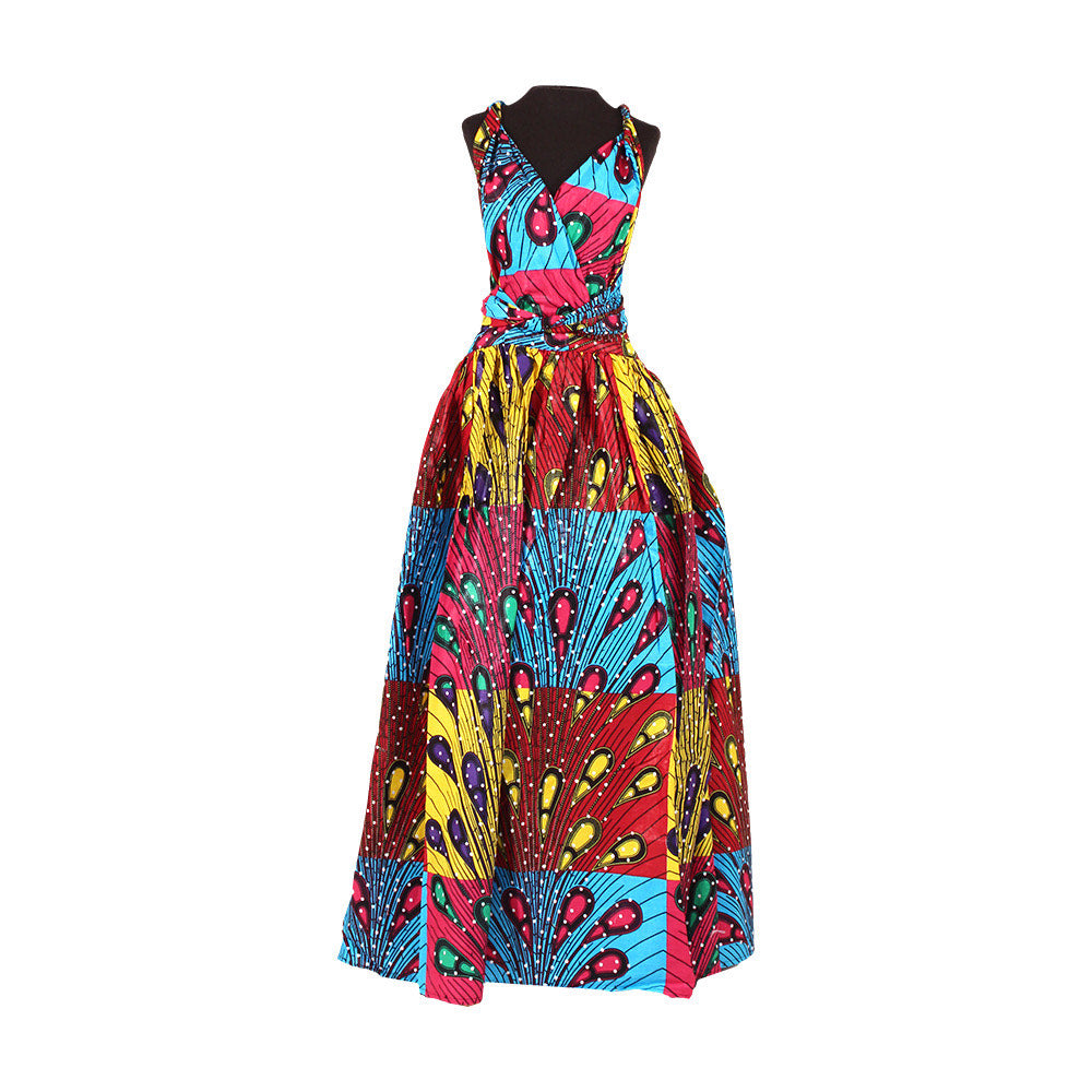 MULTI-COLOR PEACOCK PRINT INFINITY DRESS