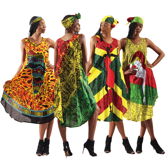 Rasta Print Umbrella Dresses